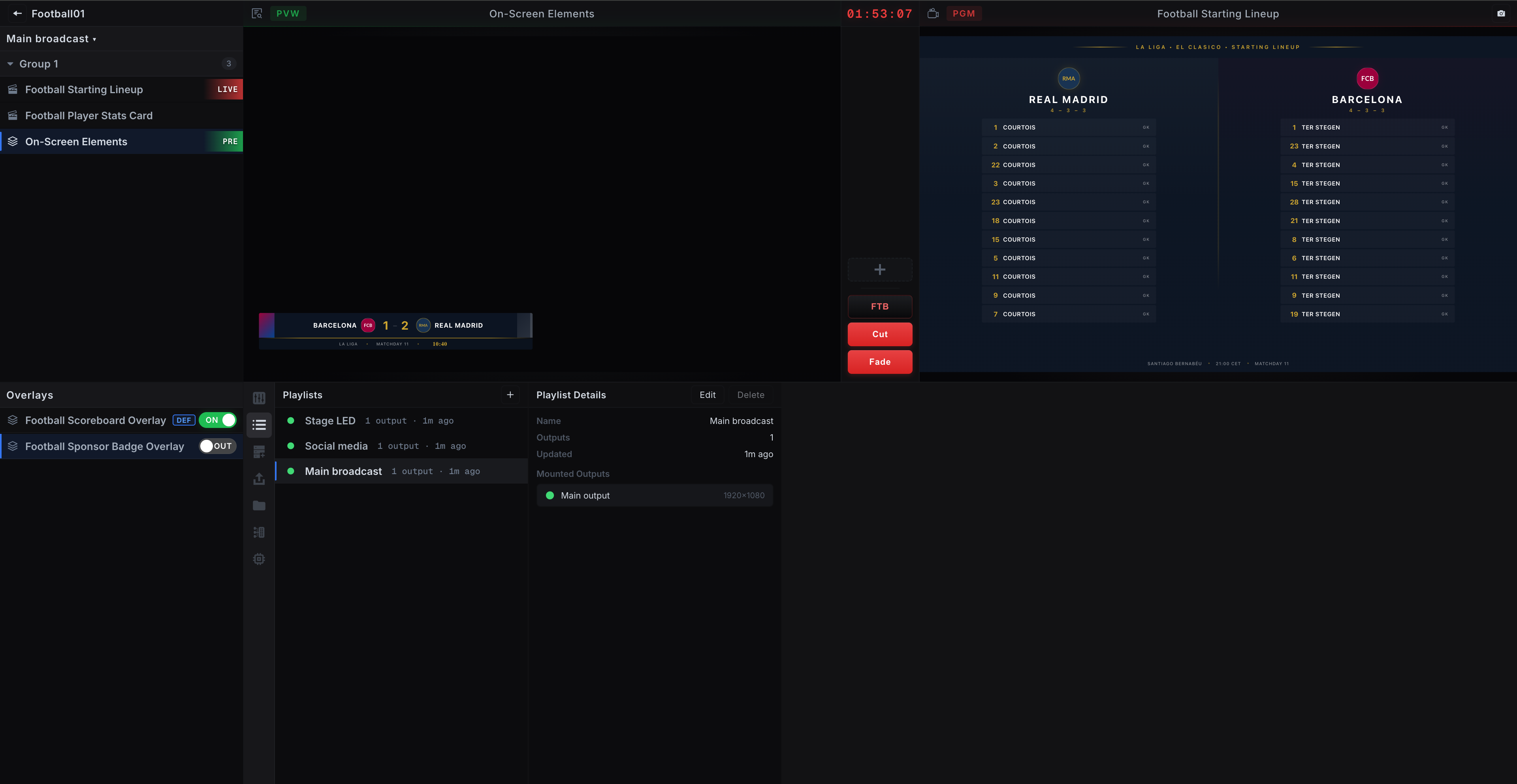 DASHGFX Control Room — 라이브 제작 인터페이스